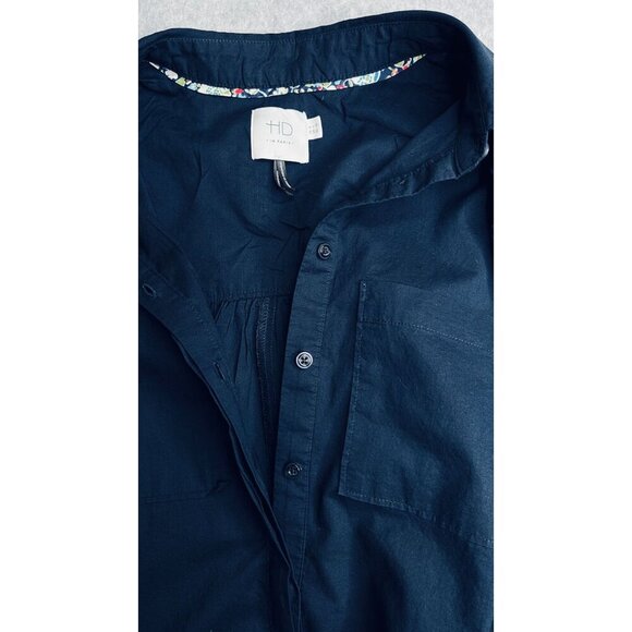 Anthropologie HD In Paris Sleeveless Button Up Shirt  Size 4 Navy Blue High Low - Picture 12 of 15